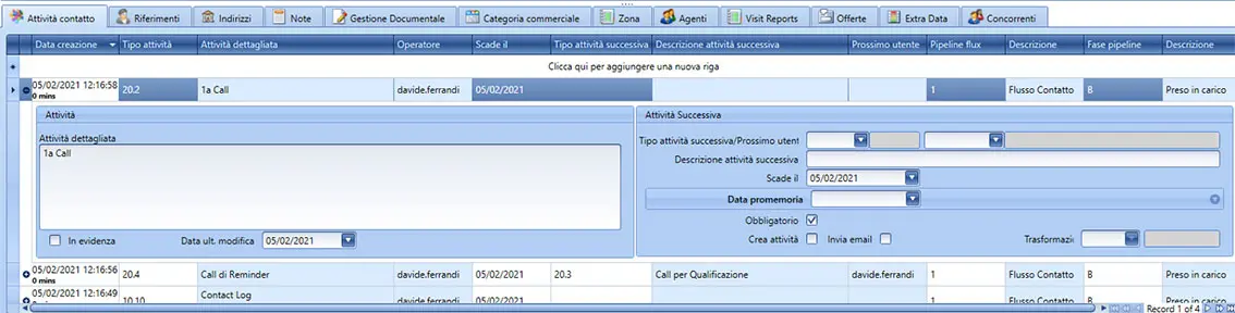 Screenshot ufficiale del CRM integrato Fluentis