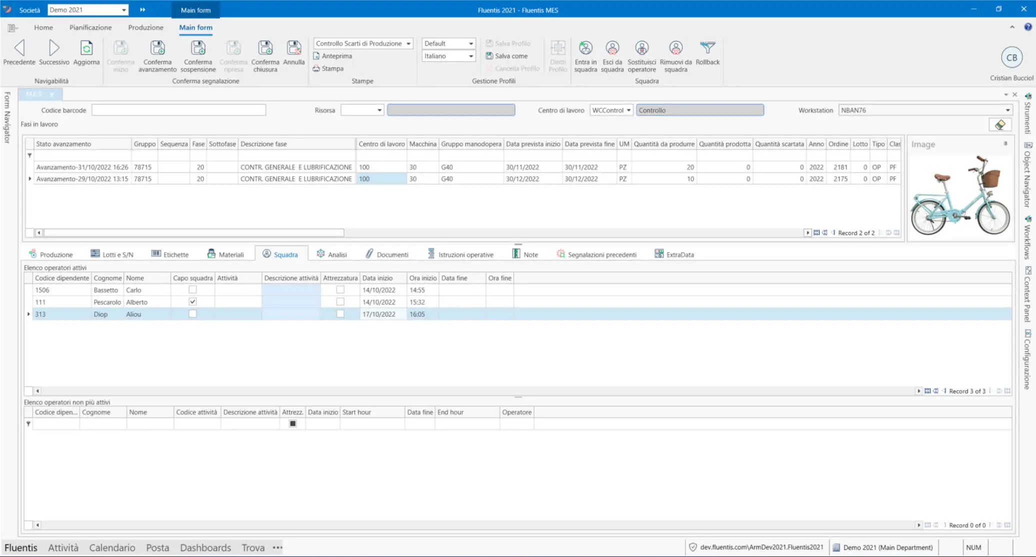 Screenshot ufficiale Fluentis MES per l’avanzamento della produzione